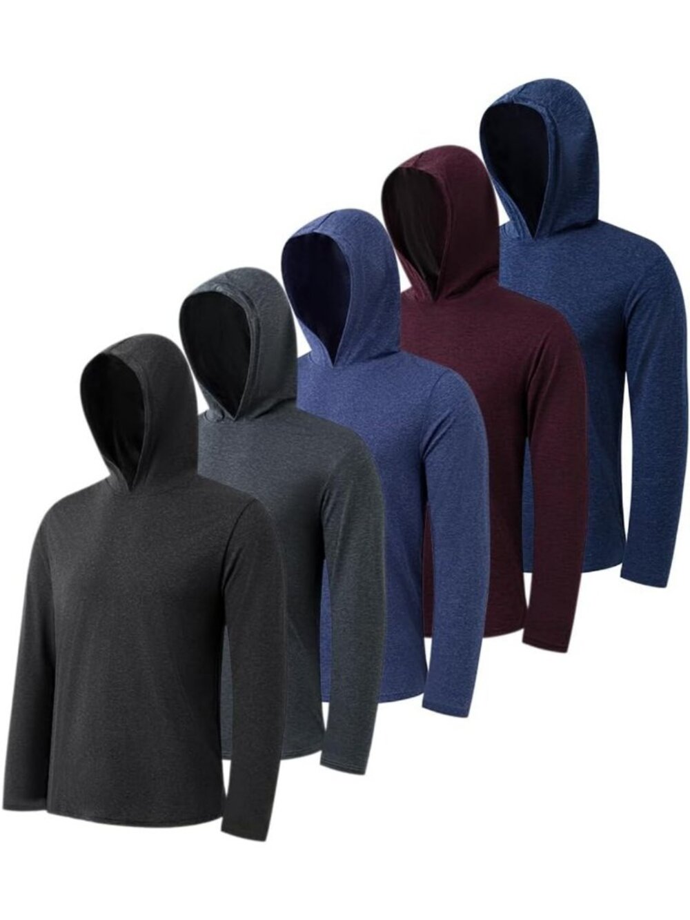 5-Pack Men's Lightweight Hooded Tees - Long Sleeve Sweatshirts for Gym & Outdoor